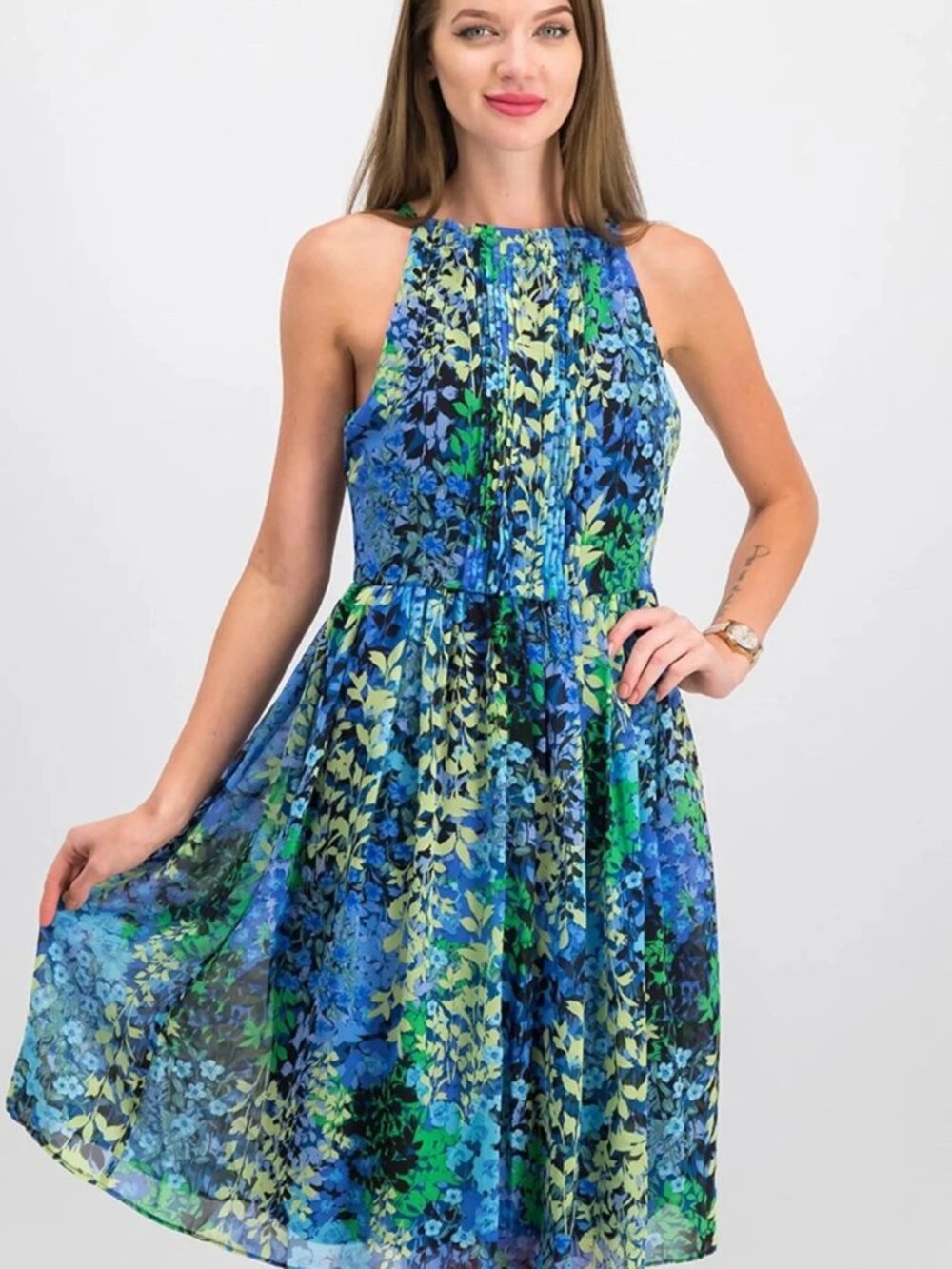 Nicole Miller Floral Halter Wedding Guest Summer Modest Comfy Dress Size 4